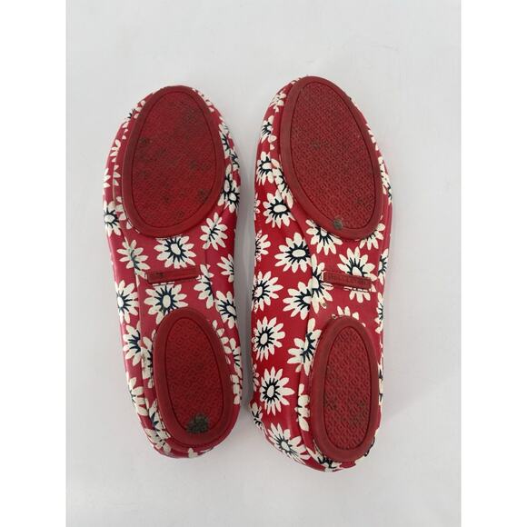 Tory Burch Minnie Travel Flats Womens 9M Red White Ballet Floral Leather Slip On - Picture 11 of 11